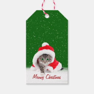 Étiquettes-cadeau Kitten à Santa Hat et Snowflakes
