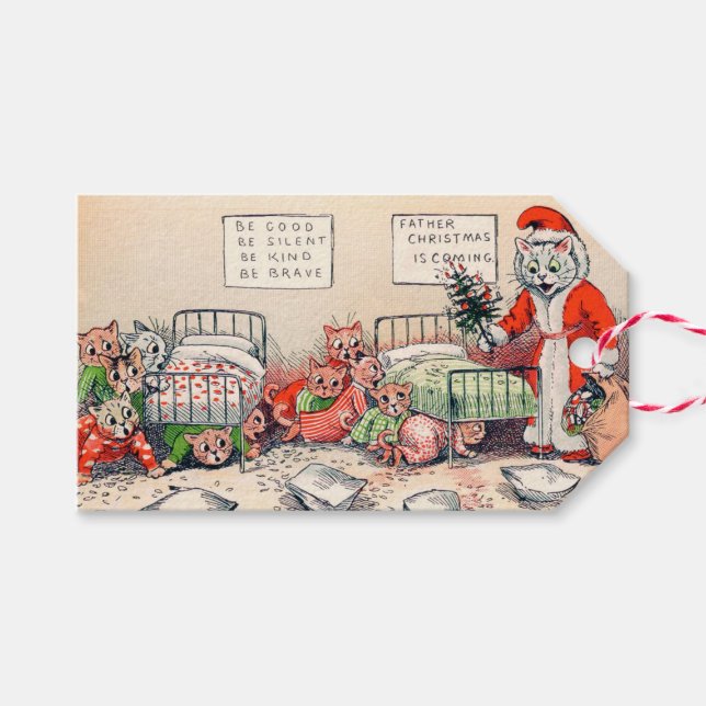 Étiquettes-cadeau Kittens et Santa Cat, Louis Wain (Devant (Horizontal))