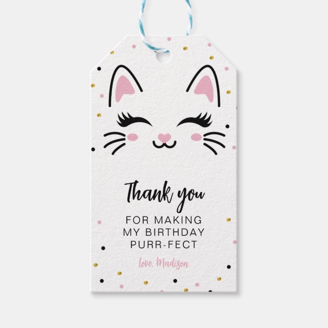 Étiquettes-cadeau Kitty Chat Purrfect Anniversaire Merci Favoriser (Devant)