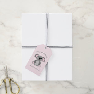 Étiquettes-cadeau Koala ours Baby shower fille rose