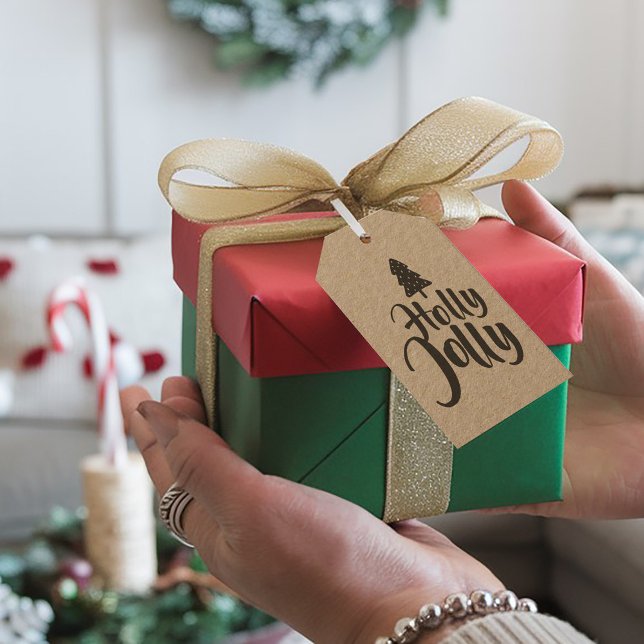 Étiquettes-cadeau Kraft Chic Rustique Calligraphie Holly Jolly De (Créateur téléchargé)