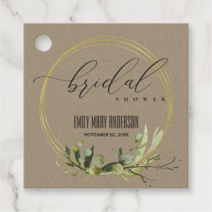 ÉTIQUETTES CADEAU KRAFT FEUILLES VERTES AQUARELLE ENTERREMENT DE VIE