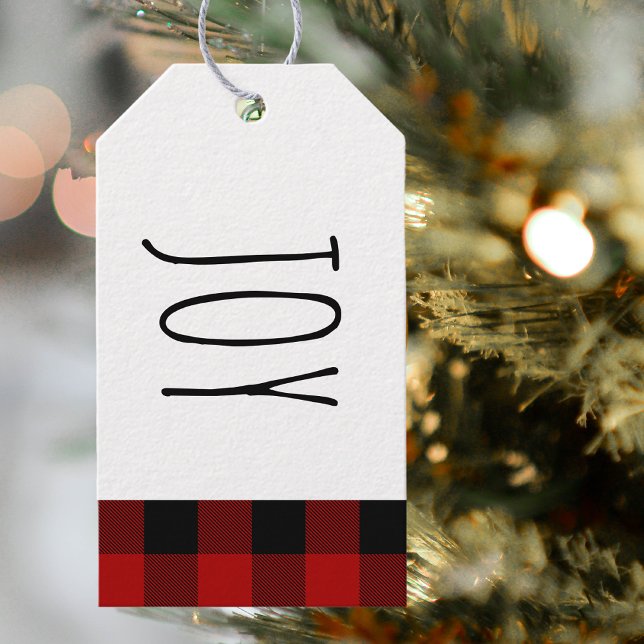 Étiquettes-cadeau Kraft Red Buffalo Plaid & Joie Noël (Créateur téléchargé)