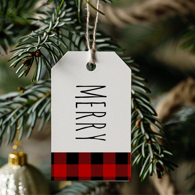 Étiquettes-cadeau Kraft Red Buffalo Plaid & Joyeux Noël (Créateur téléchargé)