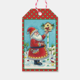 ÉTIQUETTES-CADEAU KRIS KRINGLE NOURRIT LES OISEAUX ROUGES, MAISON D'
