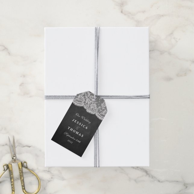 Étiquettes-cadeau La collection de Mariages Chalkboard & Lace (Avec de la ficelle)