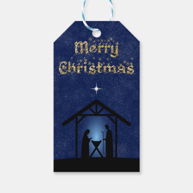 Étiquettes-cadeau La crèche de Noël Scène religieuse (Devant)