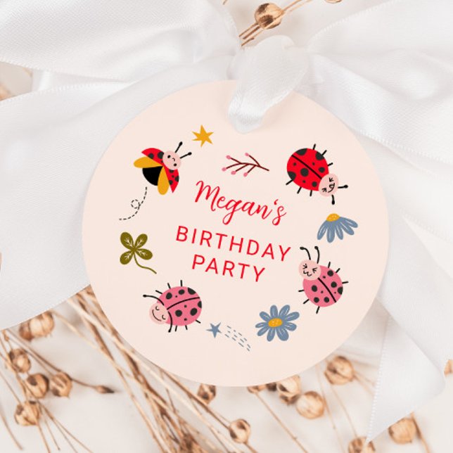 Étiquettes Cadeau La fête d'anniversaire de Ladybug Floral (Créateur téléchargé)