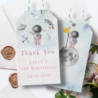 Étiquettes-cadeau La fille spatiale Astronaut roquettes roses galaxi