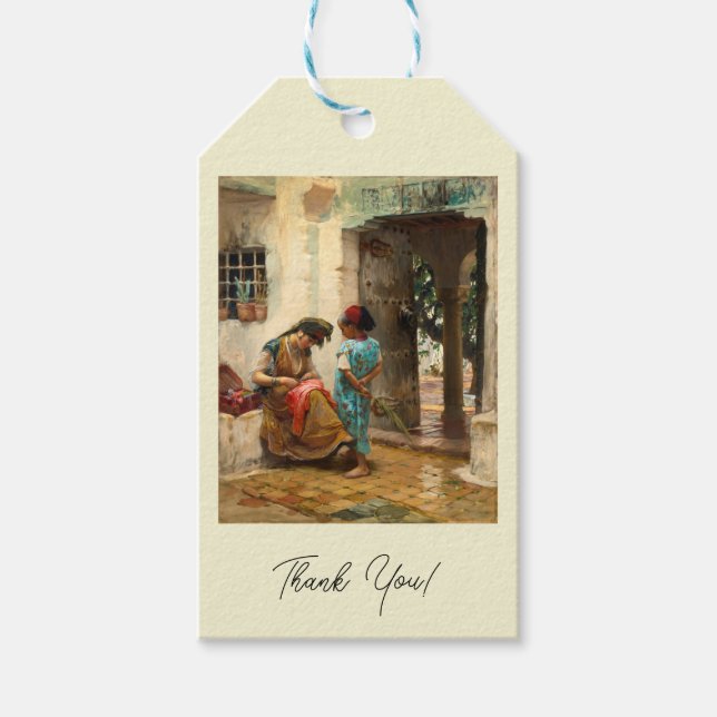Étiquettes-cadeau La Leçon de couture par Frederick Bridgman (Devant)