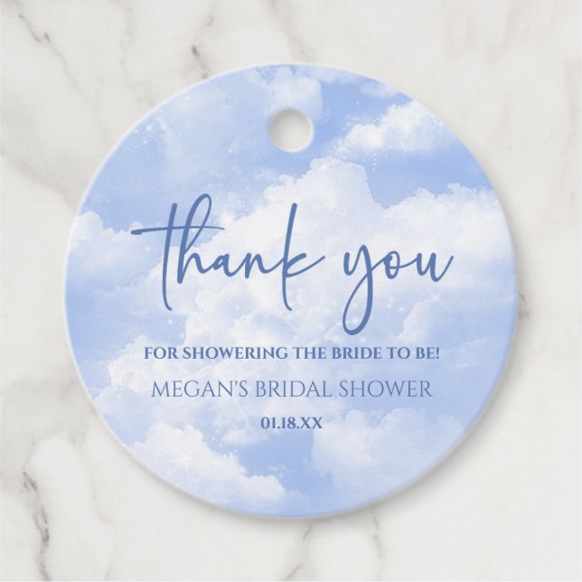 Étiquettes Cadeau La mariée est sur un nuage neuf Mariage Shower Ble (Devant)