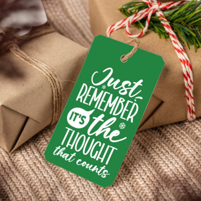 ÉTIQUETTES-CADEAU LA PENSÉE QUI COMPTE DES NOËL AMUSANT VERT ( Just remember it's the thoughts that counts Snarky holiday humor CHRISTMAS GIFT TAG IN GREEN )