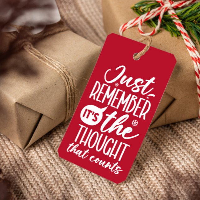 ÉTIQUETTES-CADEAU LA PENSÉE QUI COMPTE DES NOËL AMUSANTS ROUGE (Funny Sarcastic "JUST REMEMBER IT'S THE THOUGHT THAT COUNTS" CHRISTMAS HONEST GIFT TAG)