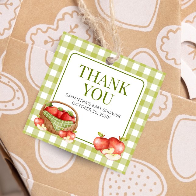 Étiquettes Cadeau La pomme de notre Carré de Baby shower oculaire (Apple of Our Eye Fall Baby Shower Square Favor Tags)