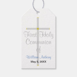 Étiquettes-cadeau La première sainte communion du garçon Croix d'arg