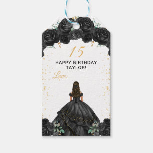 Étiquettes-cadeau La princesse noire Quinceañera Joyeux anniversaire