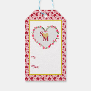Étiquettes-cadeau La Saint-Valentin avec initiale rouge et cœur en o