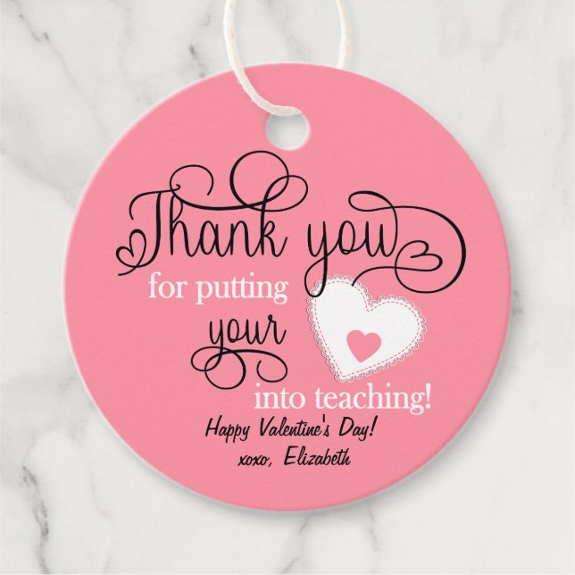 Étiquettes Cadeau La Saint-Valentin du professeur saumon rose (Devant)