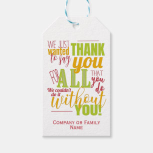 Étiquettes-cadeau La typographie remercie le message d'appréciation