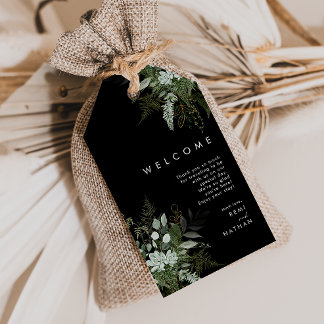 Étiquettes-cadeau La verdure et la feuille d'or | Mariage noir Bienv