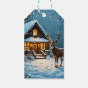 Étiquettes-cadeau La visite de Noël enneigée de Big Buck