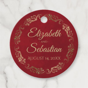 Étiquettes Cadeau Lacy Gold Bordure Élégante Crimson Mariage rouge