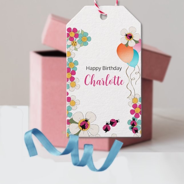 Étiquettes-cadeau Ladybugs et Fleurs Fête d'anniversaire (Créateur téléchargé)