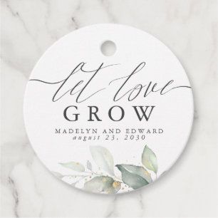 Étiquettes Cadeau Laisser l'amour grandir Gold Green Mariage élégant