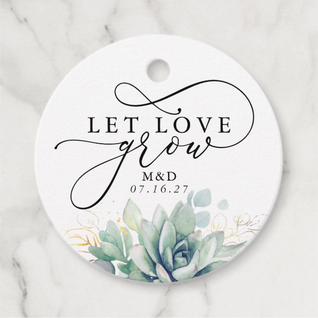 Étiquettes Cadeau Laisser l'amour grandir Gold Green Mariage élégant (Devant)