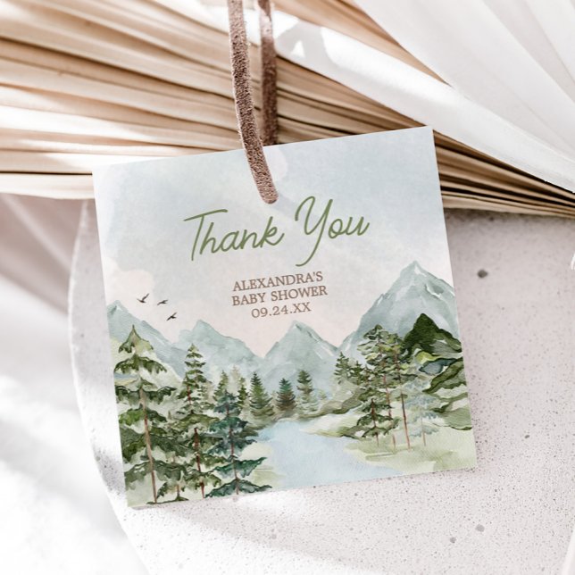 Étiquettes Cadeau Laisser l'aventure commencer le Baby shower des bo (Let the Adventure Begin Woodland Baby Shower Square Favor Tags)