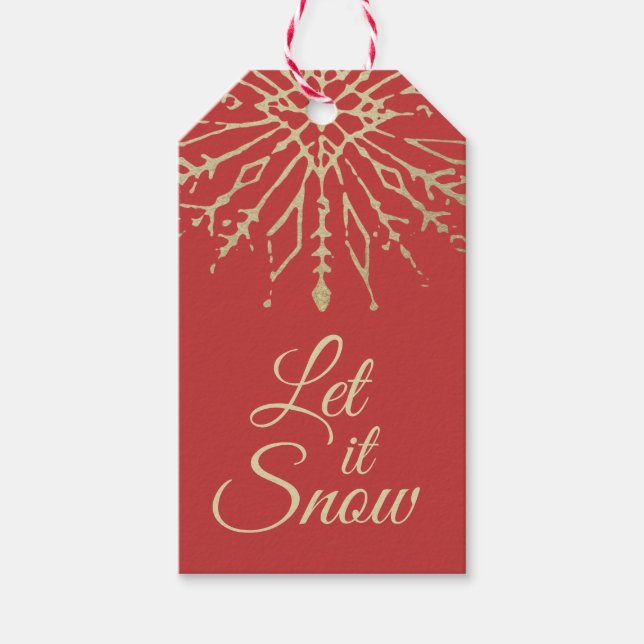 Étiquettes-cadeau Laisser neiger ・ Shabby Gold Snowflake Vacances d' (Devant)