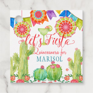 Étiquettes Cadeau Laissez Fiesta Quinceanera Party aquarelle Cactus