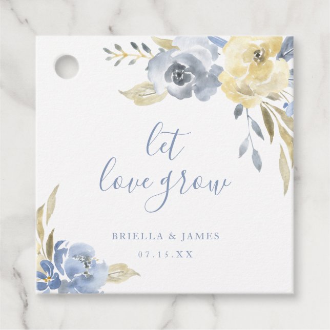 Étiquettes Cadeau Laissez l'amour grandir Dusty Blue Aquarelle Flora (Devant)