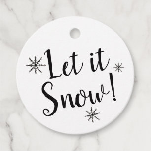 Étiquettes Cadeau Laissez Neiger Flocon de Neige Noir et Blanc