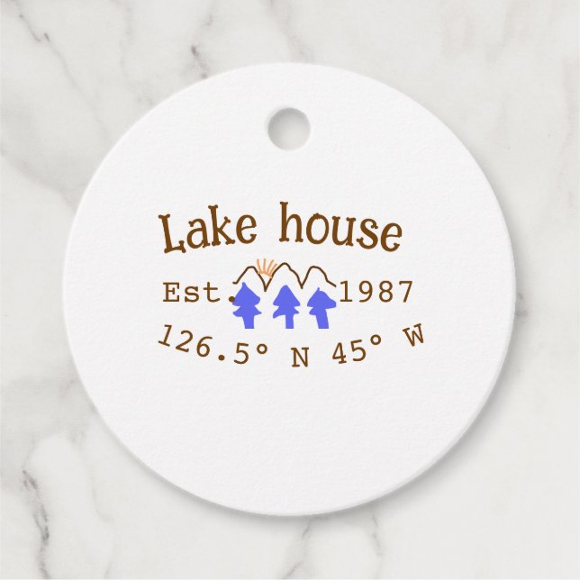 Étiquettes Cadeau Lake house et. Date année coordonnées personnalisé (Devant)