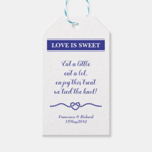 Étiquettes-cadeau L'amour est douce Marine Blue Rope Mariage de coeu