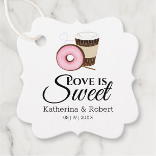 Étiquettes Cadeau L'amour est doux Mariage café et beigne