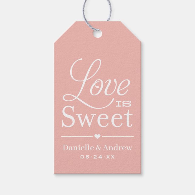 Étiquettes-cadeau L'amour est doux Rose or Script Mariage Monogramme (Devant)