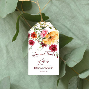 Étiquettes-cadeau L'amour est en fleurs bordeaux fleurs nuptiale dou