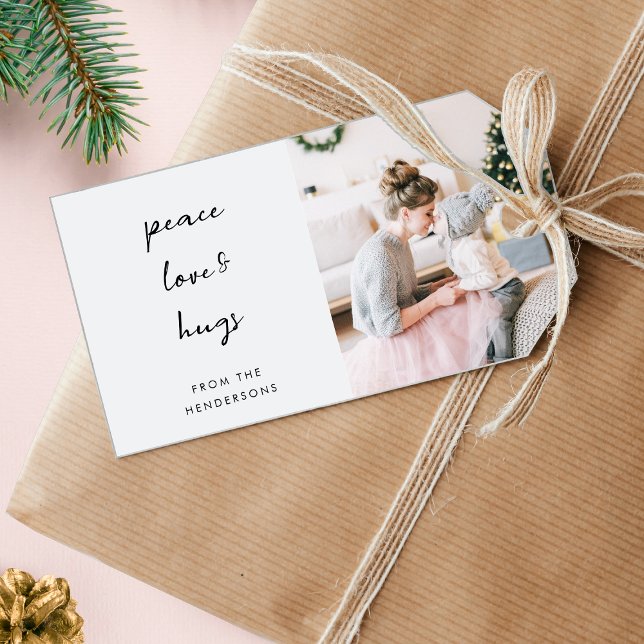 Étiquettes-cadeau L'amour pour la paix et les câlins | Photo de Noël (Créateur téléchargé)