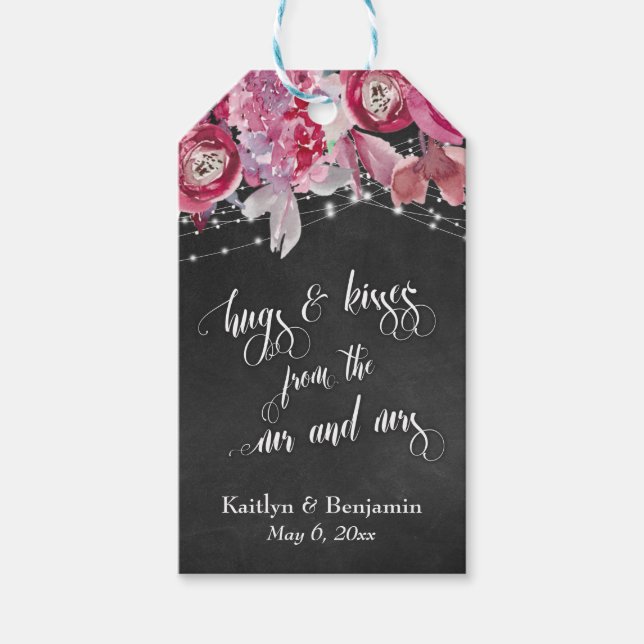 Étiquettes-cadeau Lampe Chalkboard Fleurs Hugs & Baisers de nous (Devant)