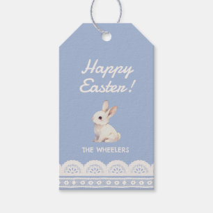 Étiquettes-cadeau Lapin aquarelle au noeud coquet bleu