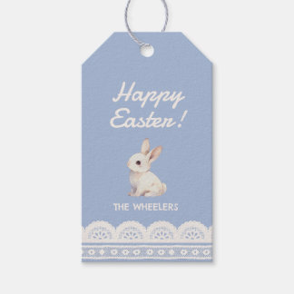Étiquettes-cadeau Lapin aquarelle au noeud coquet bleu
