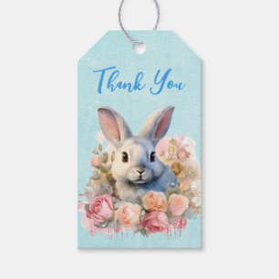 Étiquettes-cadeau Lapin avec une guirlande de roses Joli Merci