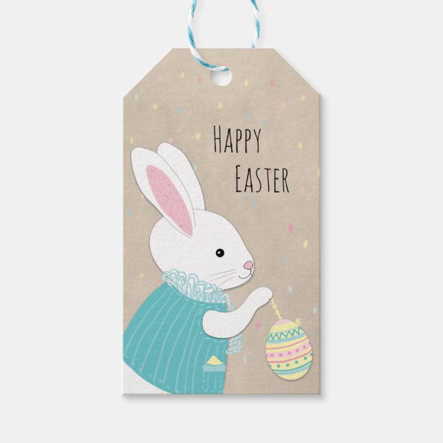 Étiquettes-cadeau Lapin blanc mignon de Pâques (Devant)