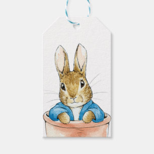 Étiquettes-cadeau Lapin classique assis dans une marmite