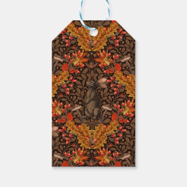 Étiquettes-cadeau Lapin d'automne sur brun (Devant)