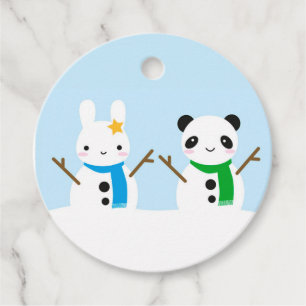 Étiquettes Cadeau Lapin de neige et panda de neige