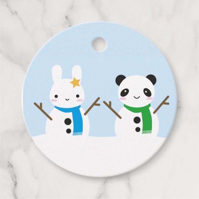 Étiquettes Cadeau Lapin de neige et panda de neige (Devant)