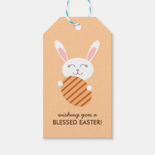 Étiquettes-cadeau Lapin de Pâques mignon (orange)